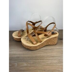 Candie's Wedge Sandals Vintage Tan Strappy Cork Wood Platform Y2K Grunge Boho 9